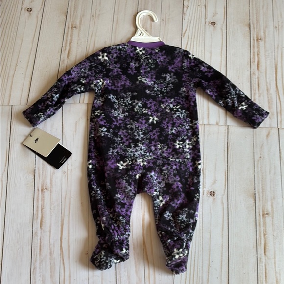 NWT NIKE Girls Purple Black Floral Fleece Onesie Zip Up Footed Pajamas SZ 6M - Picture 8 of 8